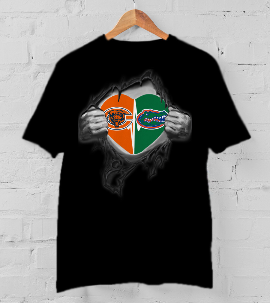 Bears Gators Heart Split Pullover Dual Team Pride T-Shirt