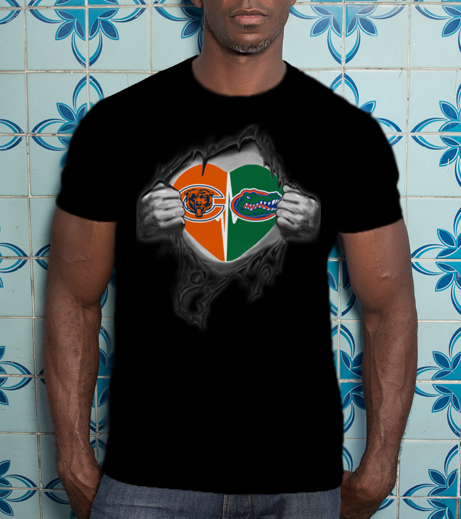 Bears Gators Heart Split Pullover Dual Team Pride T-Shirt