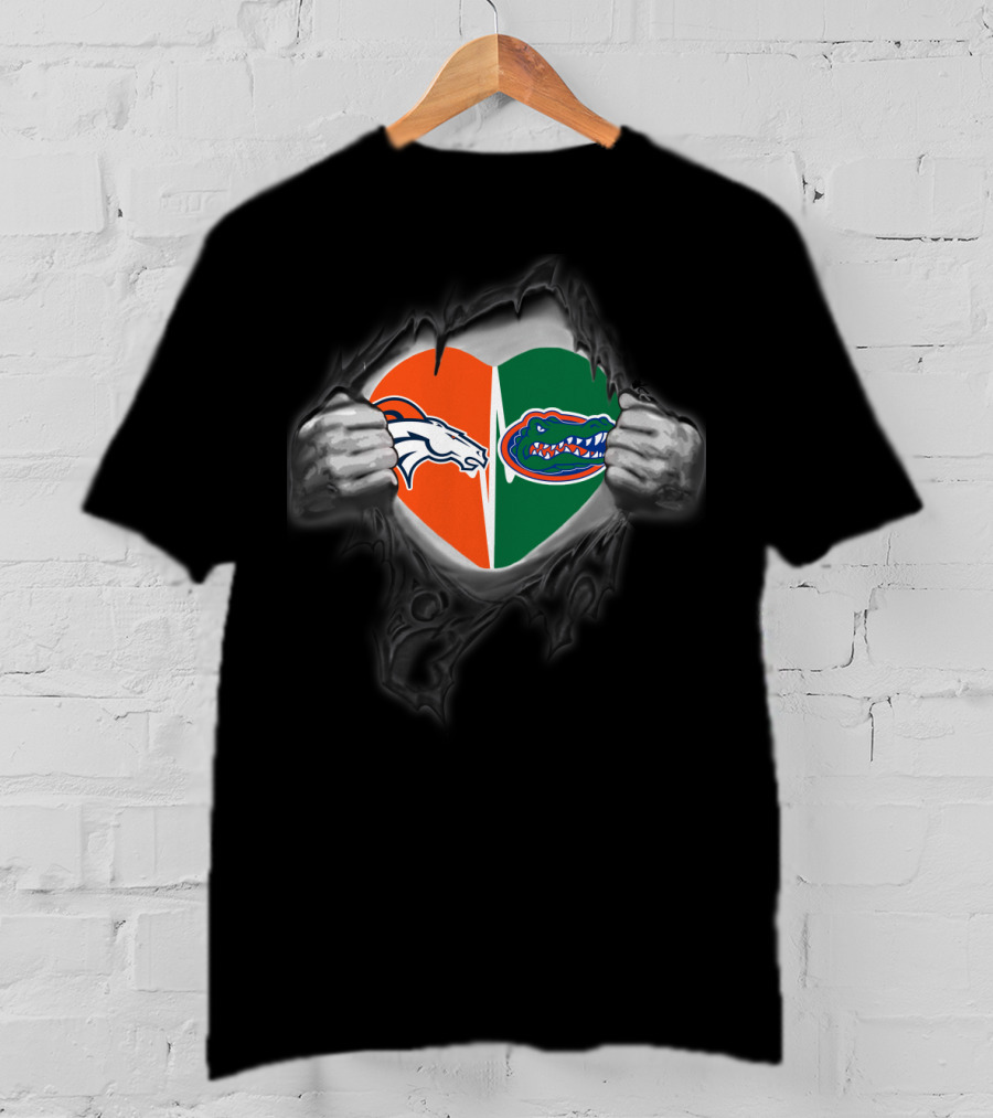 Denver Broncos Florida Gators Heart Logo Combination T-Shirt