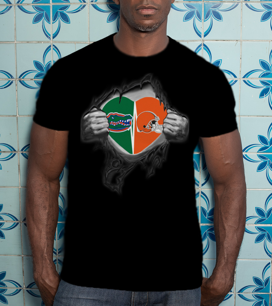 Browns Gators Heart Dual Loyalty Football Fan T-Shirt