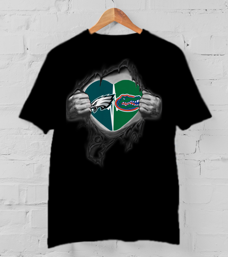 Eagles And Gators Heart Logo Ripped Chest T-Shirt