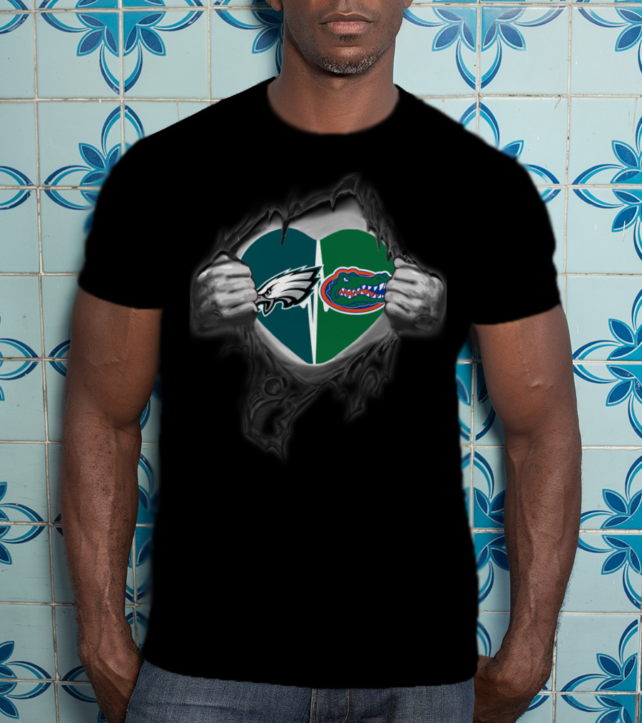 Eagles And Gators Heart Logo Ripped Chest T-Shirt