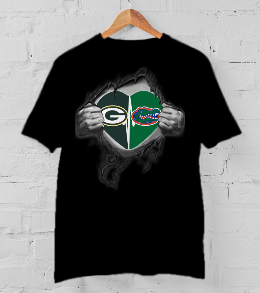 Packers And Gators Heart Logo Combination T-Shirt