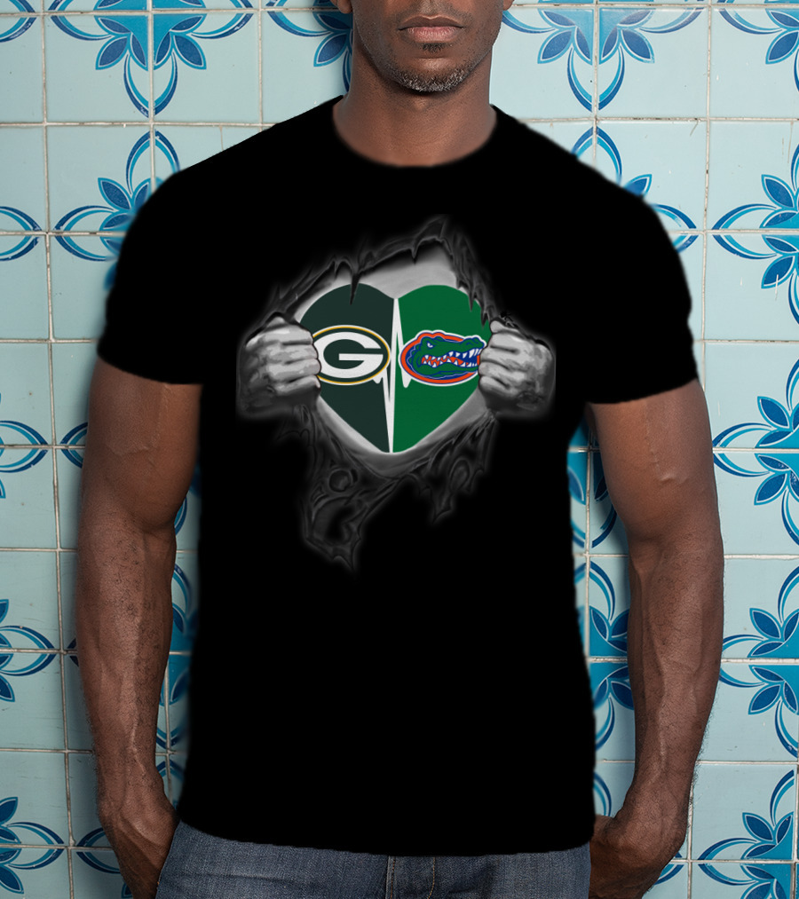 Packers And Gators Heart Logo Combination T-Shirt