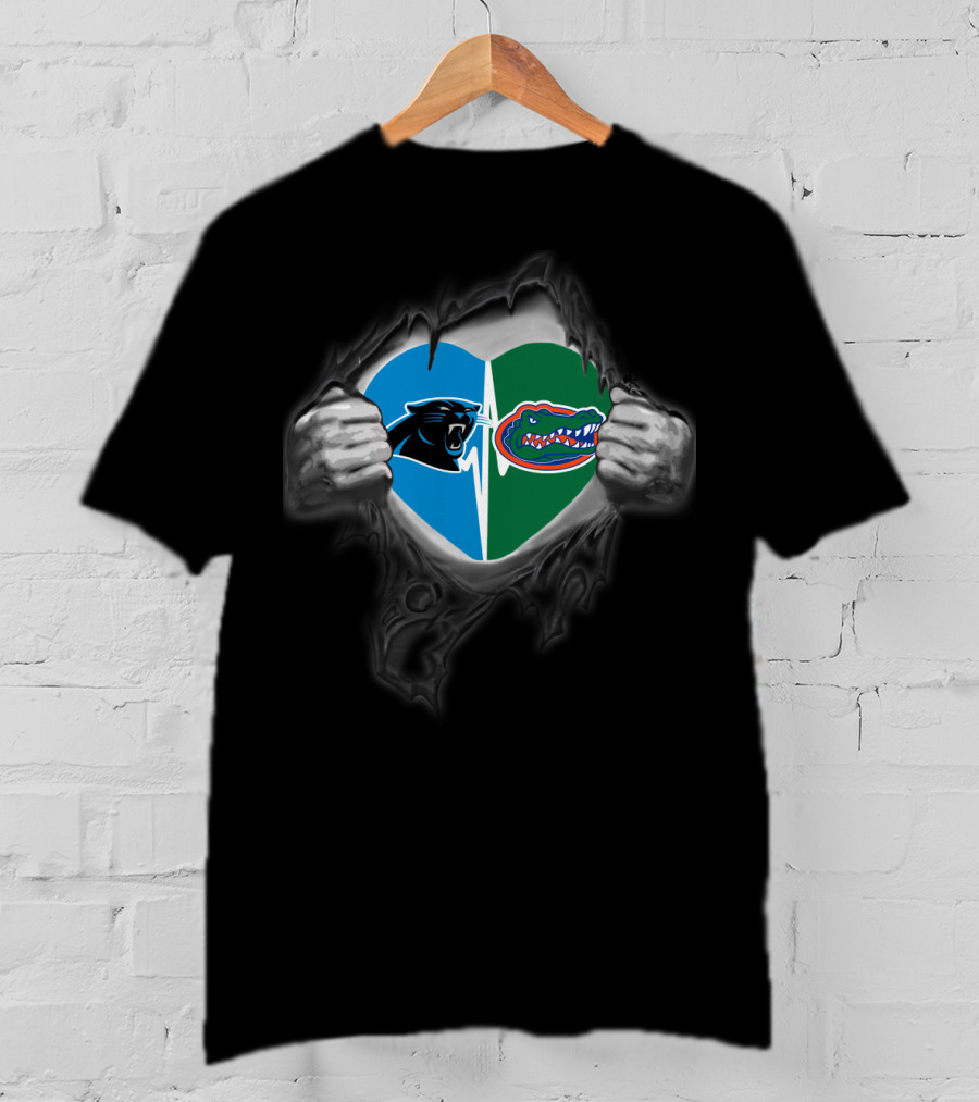 Carolina Panthers Florida Gators Heart Tear T-Shirt
