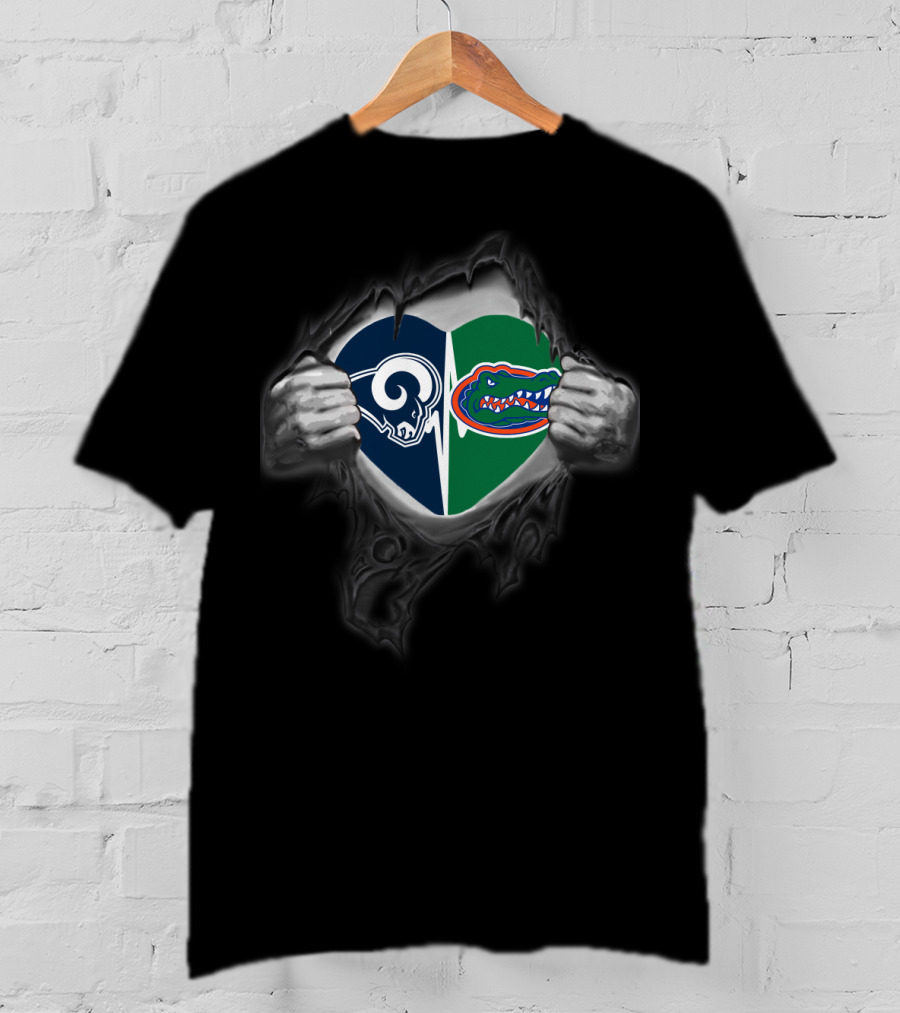 Rams Gators Heart Split Rip T-Shirt