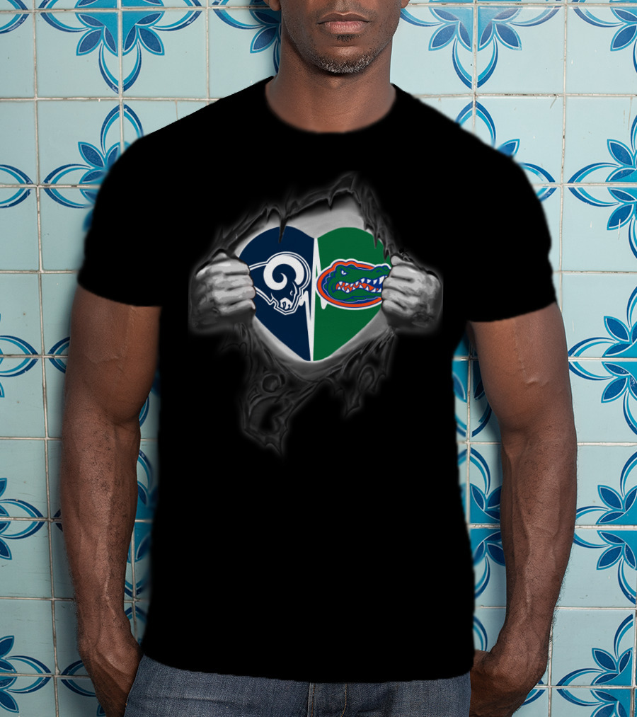 Rams Gators Heart Split Rip T-Shirt