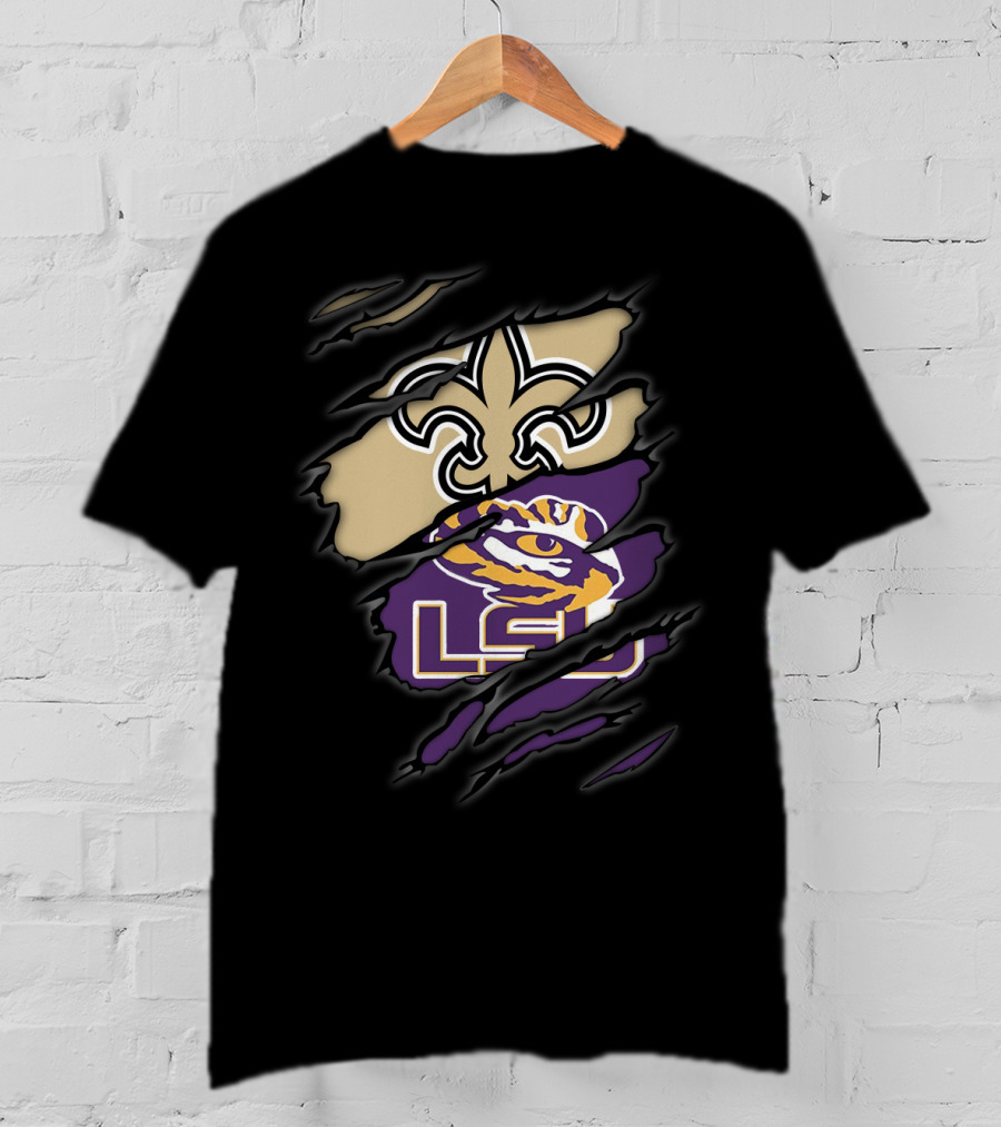 Saints Fleur-de-Lis And LSU Tigers Logo Fusion T-Shirt