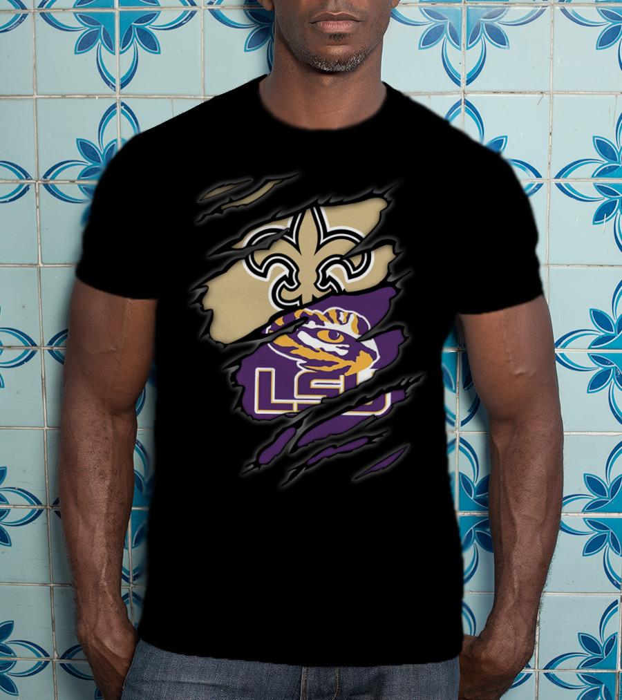 Saints Fleur-de-Lis And LSU Tigers Logo Fusion T-Shirt