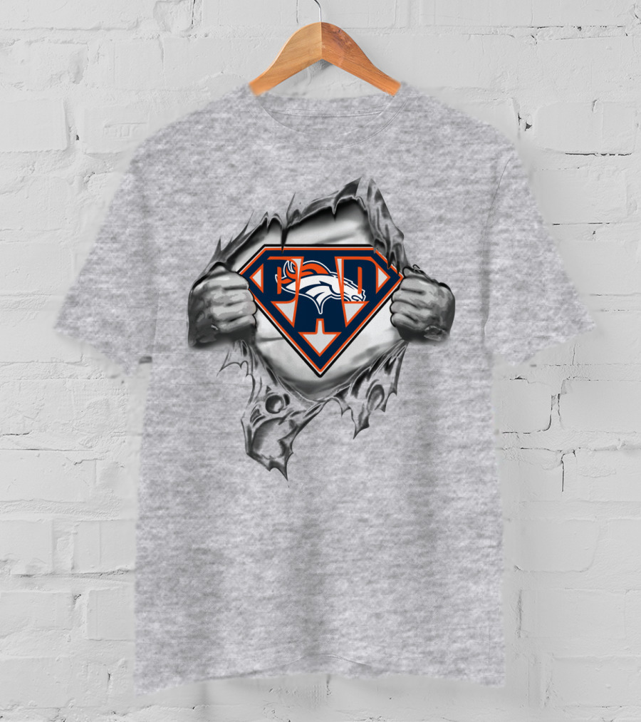 Superman Ripping Open To Reveal Broncos T-Shirt