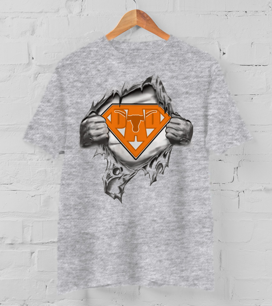 Longhorn Superman Logo Ripped Silver Hands Orange Triangles T-Shirt