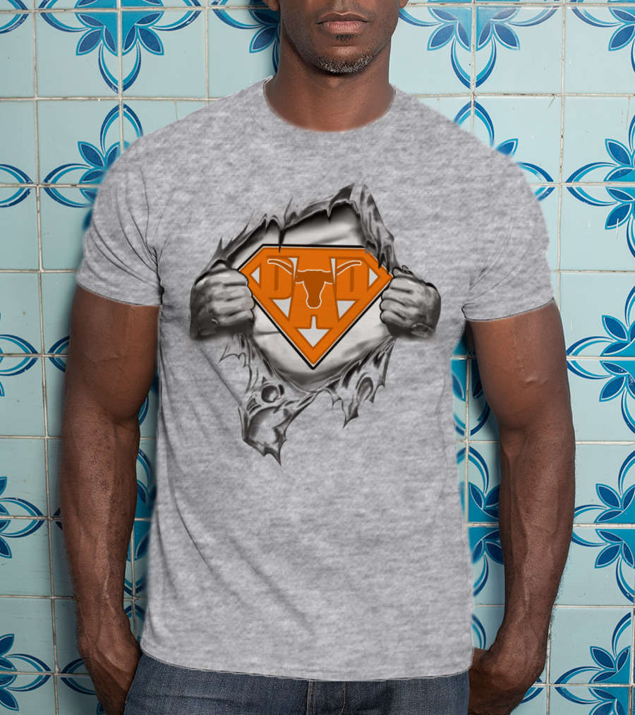 Longhorn Superman Logo Ripped Silver Hands Orange Triangles T-Shirt