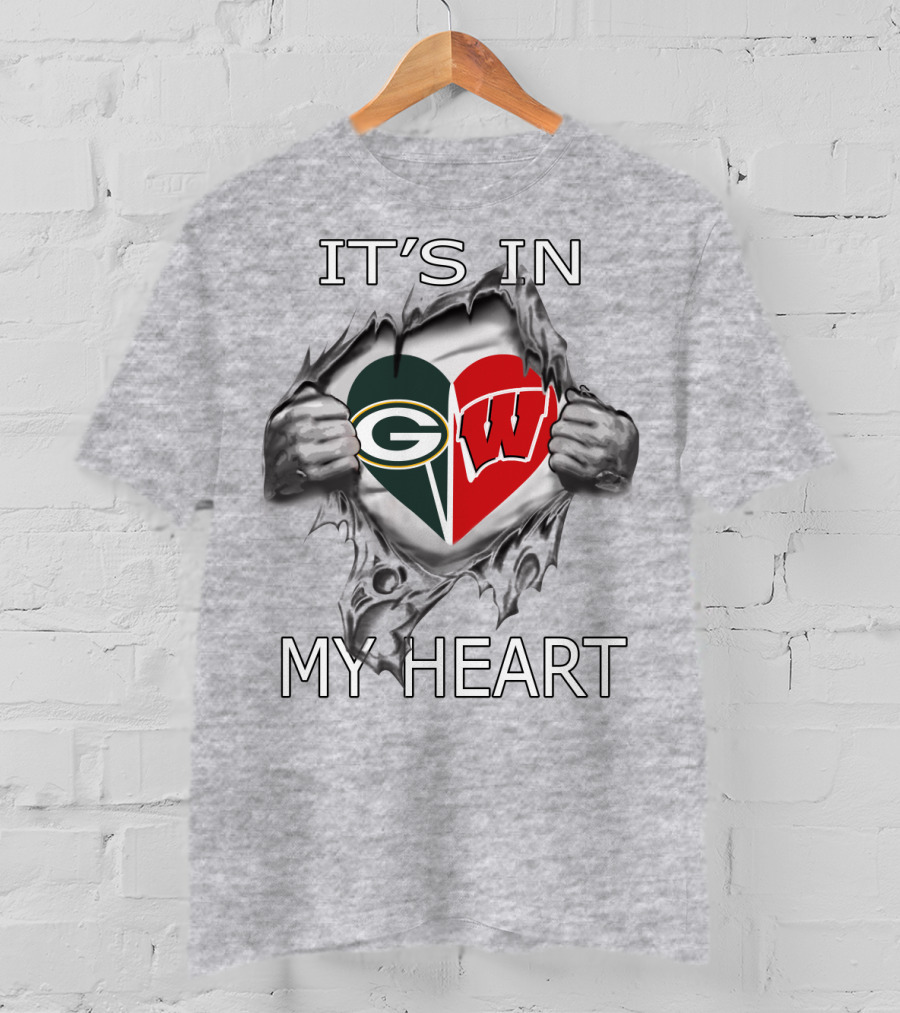 Packers Badgers It's In My Heart Green Bay Wisconsin Football T-Shirt