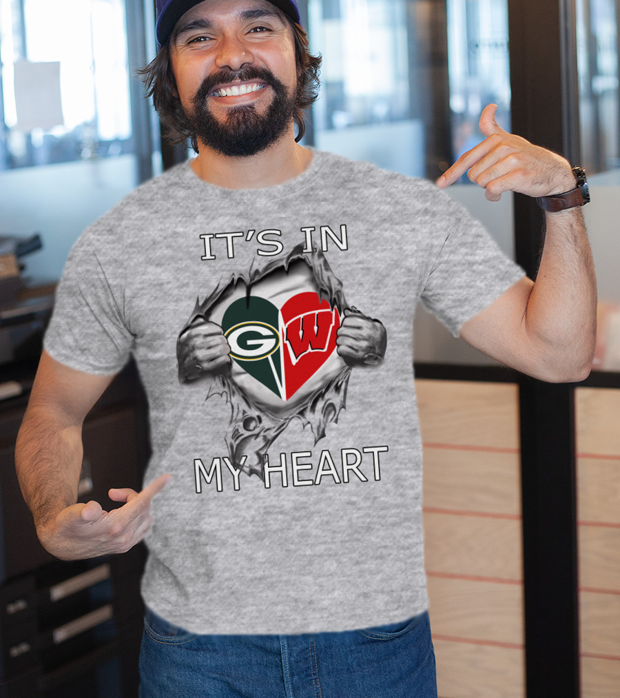 Packers Badgers It's In My Heart Green Bay Wisconsin Football T-Shirt