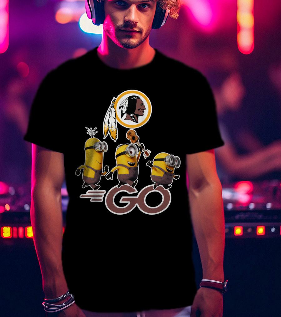 Minions Go Redskins Fan Logo With Ukulele And Feathers T-Shirt