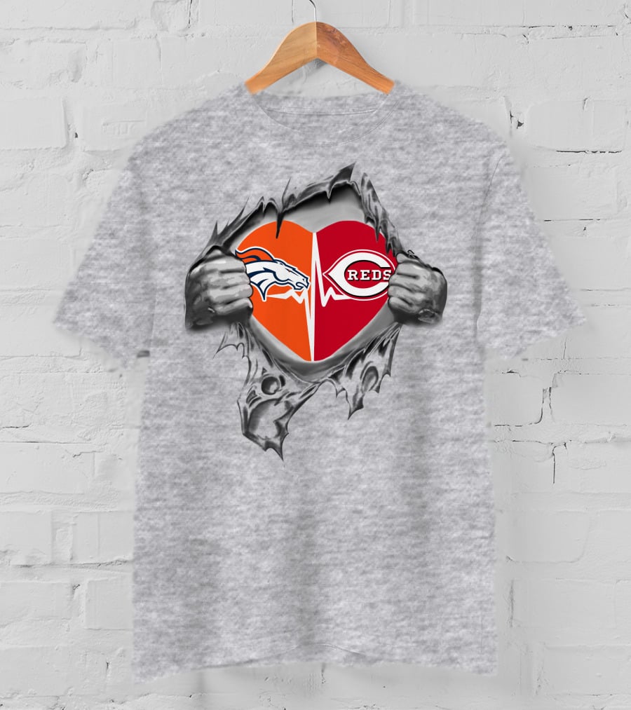Broncos Reds It's In My Heart Broncos Reds Heartbeat T-Shirt