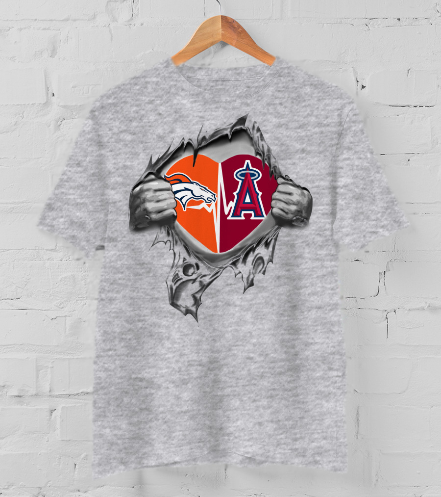 Broncos Angels Heart Broncos Teams Logo Fusion T-Shirt