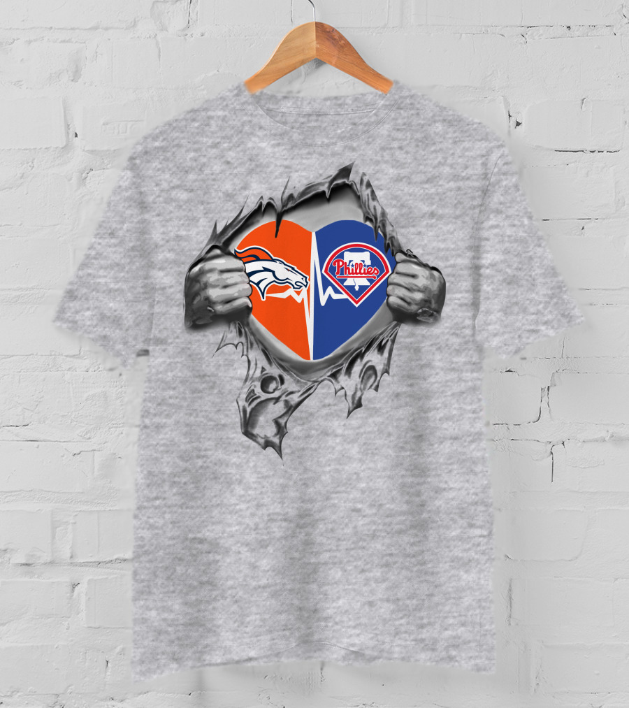 Broncos Phillies Heart Split Sports Fan T-Shirt
