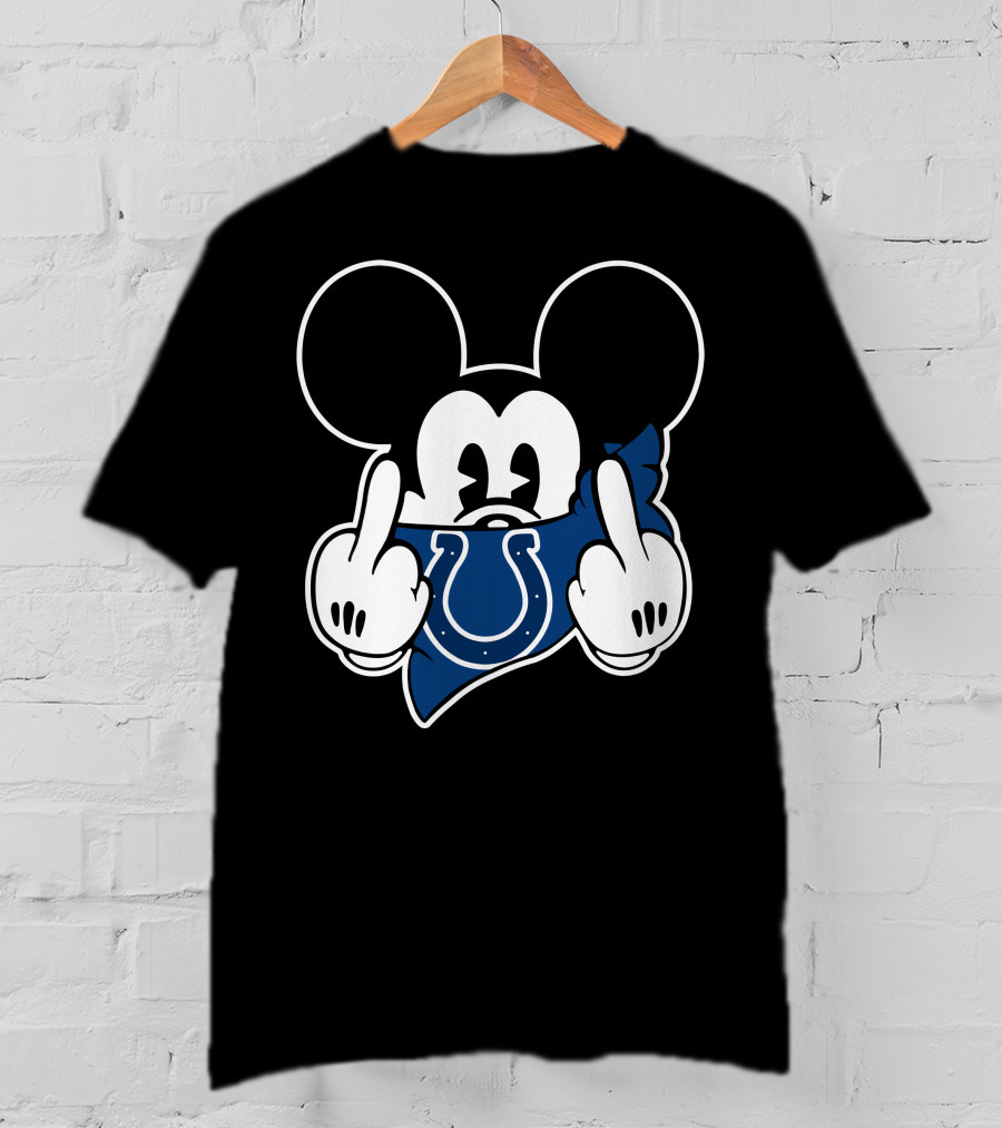 Mickey Bandana Colts Logo Middle Finger Gesture T-Shirt