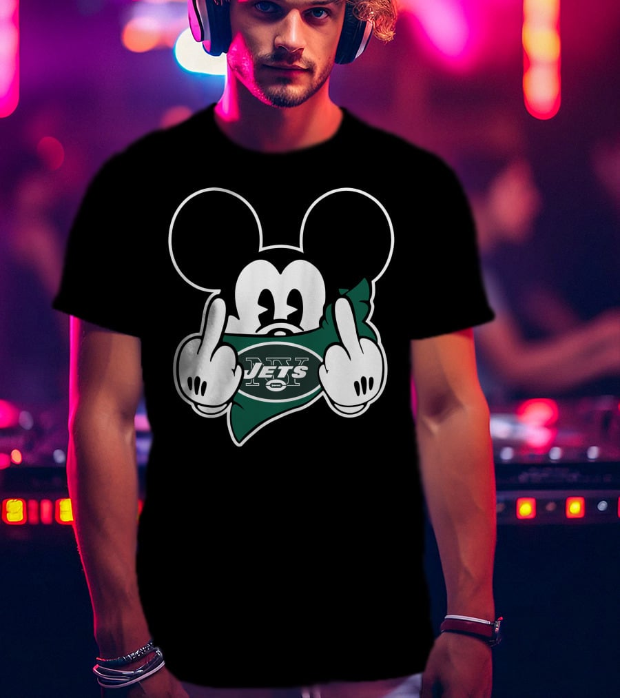 Jets Mouse Middle Finger Face Covering Football T-Shirt