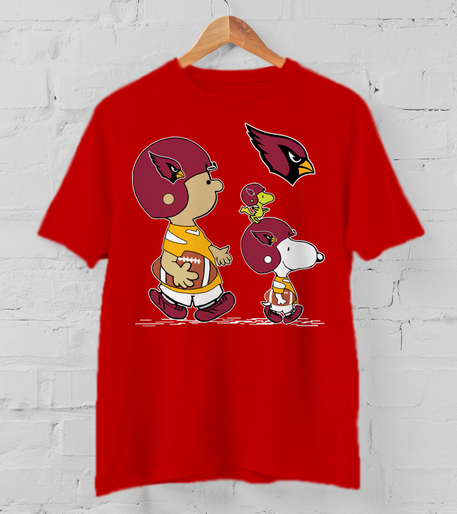 Cardinals Football Helmet Snoopy Woodstock Peanuts Characters T-Shirt