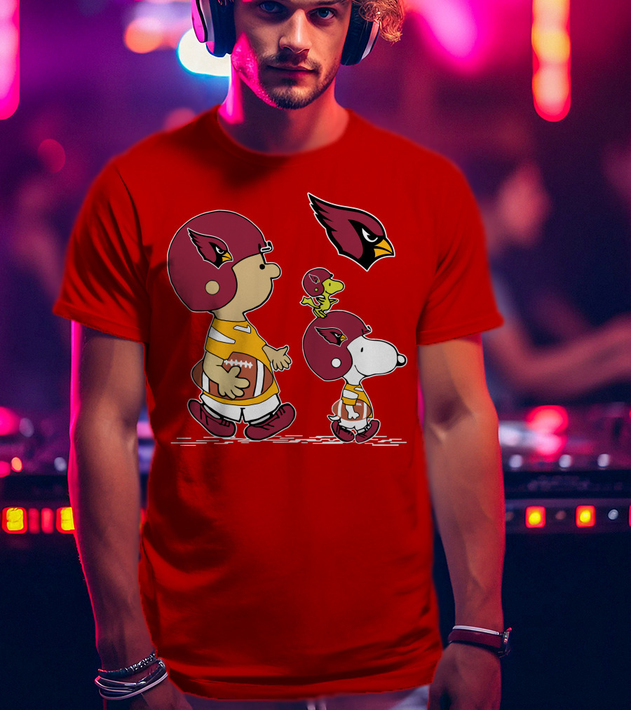 Cardinals Football Helmet Snoopy Woodstock Peanuts Characters T-Shirt