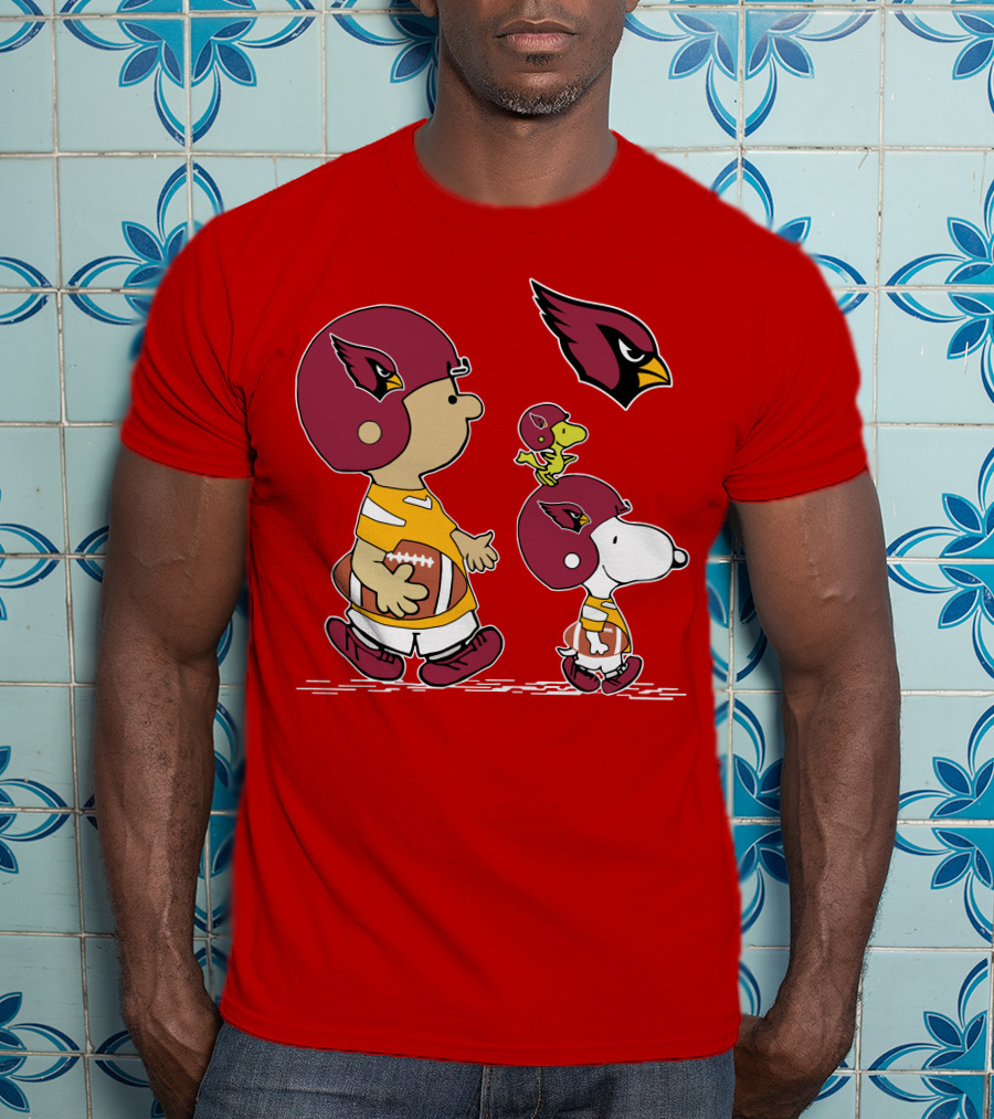 Cardinals Football Helmet Snoopy Woodstock Peanuts Characters T-Shirt