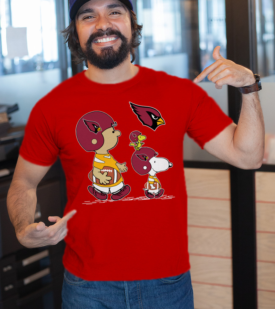 Cardinals Football Helmet Snoopy Woodstock Peanuts Characters T-Shirt