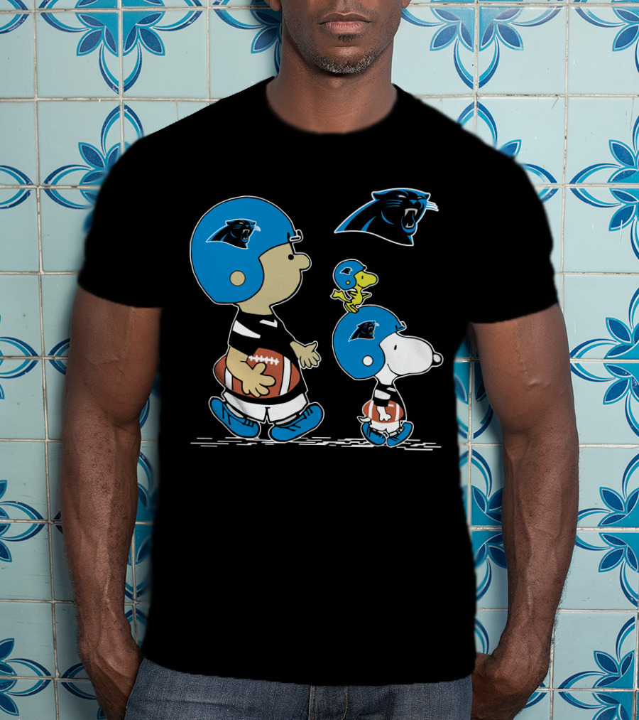 Carolina Panthers Snoopy And Woodstock Football Helmet T-Shirt