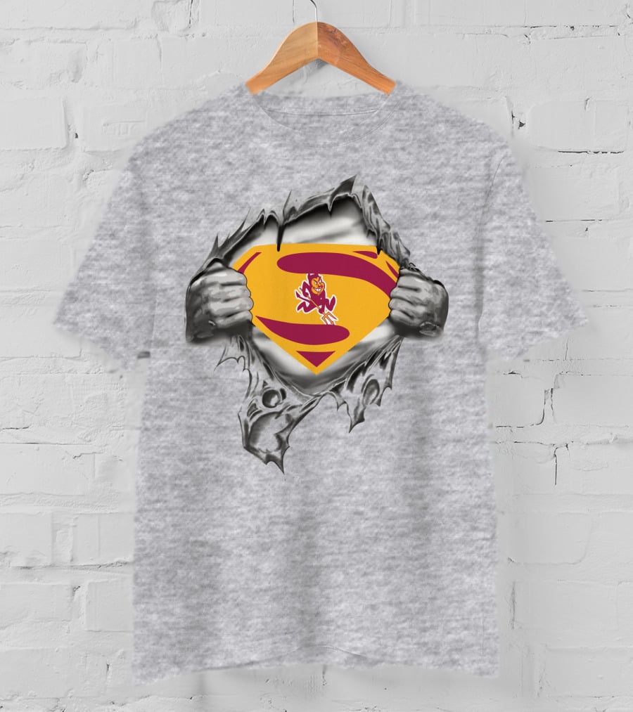 ASU Sparky Superman Logo Ripping Through T-Shirt