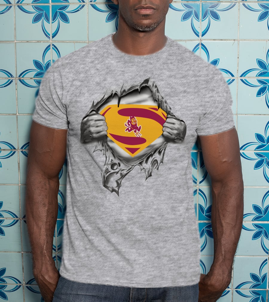 ASU Sparky Superman Logo Ripping Through T-Shirt