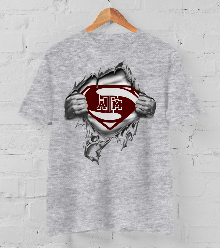 Texas A&M Superman Logo Superman Inside Torn T-Shirt