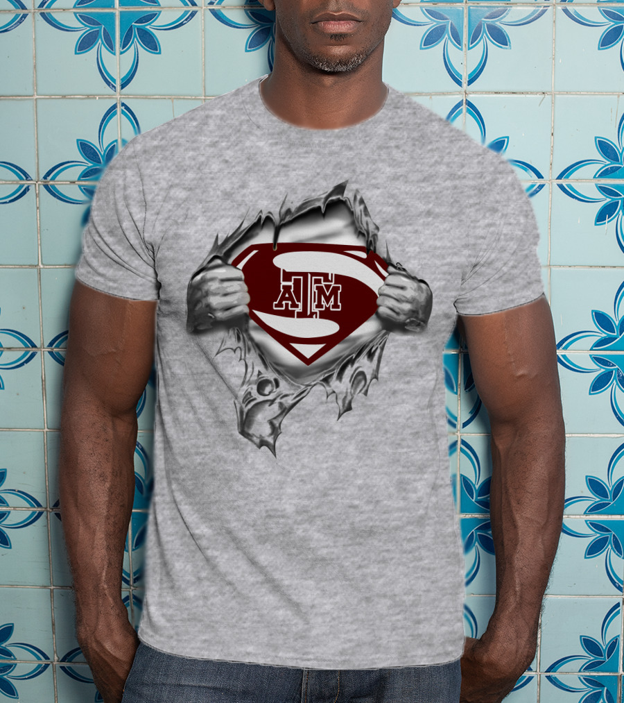Texas A&M Superman Logo Superman Inside Torn T-Shirt