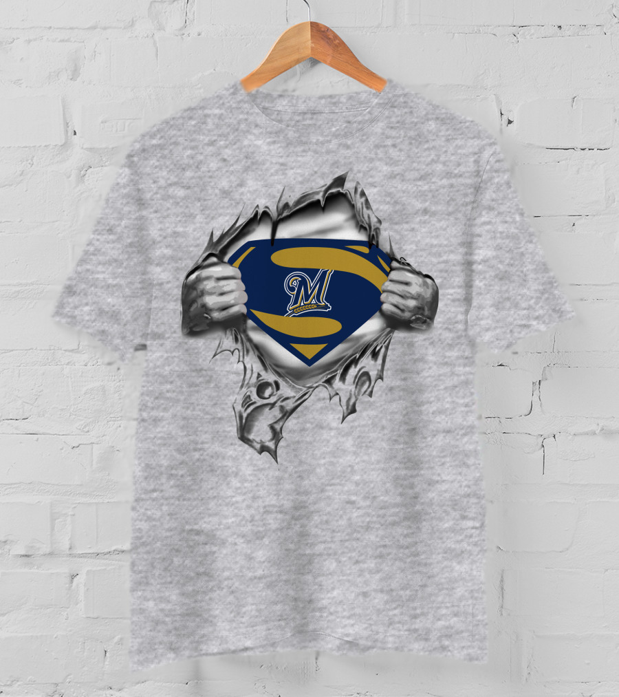 Brewers Super Man Logo M Symbol Tear Blue Gold T-Shirt
