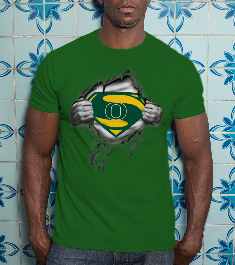 Oregon Ducks Superman Logo Emblem Breaking Through T-Shirt