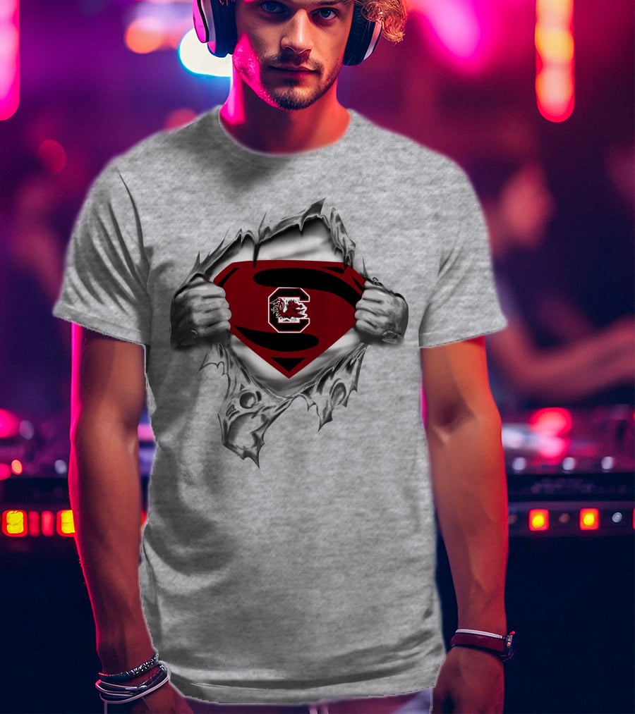 Gamecocks Super Man Logo Torn Chest T-Shirt