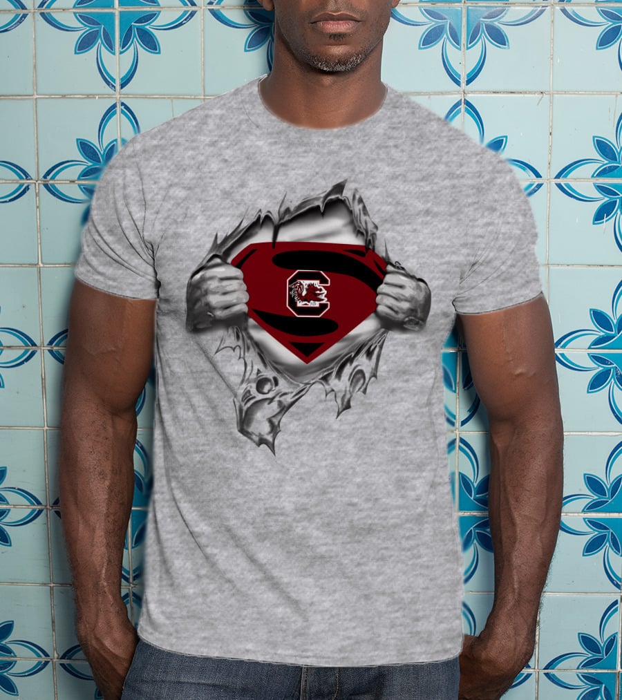Gamecocks Super Man Logo Torn Chest T-Shirt