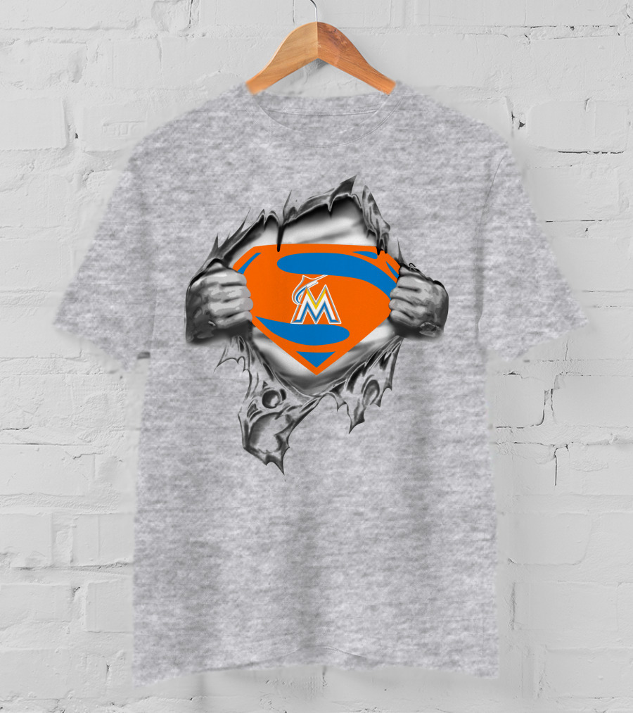 Superman Miami Marlins Logo Ripped T-Shirt