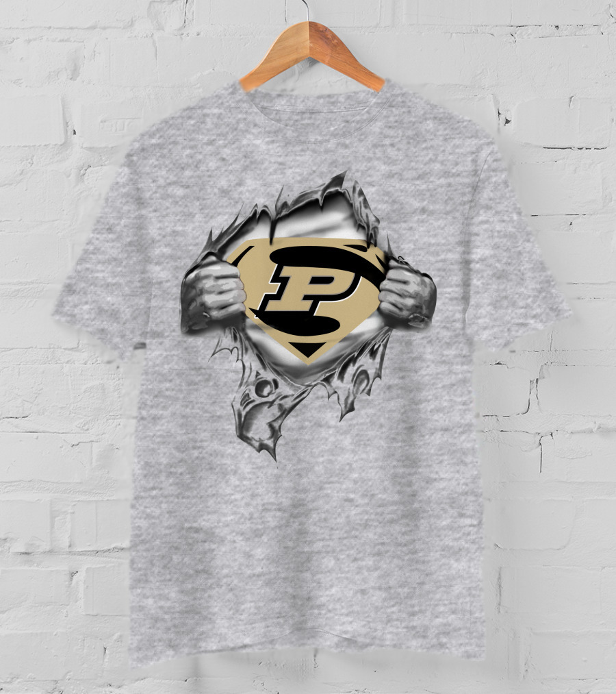 Purdue University Superhero Emblem Torn T-Shirt