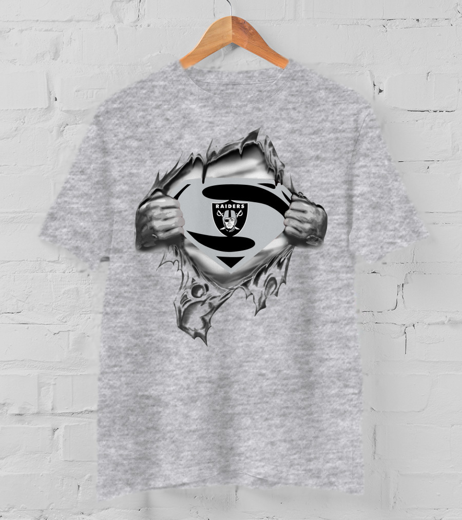 Raiders Super Man Emblem With Raider Logo In Torn Fabric T-Shirt