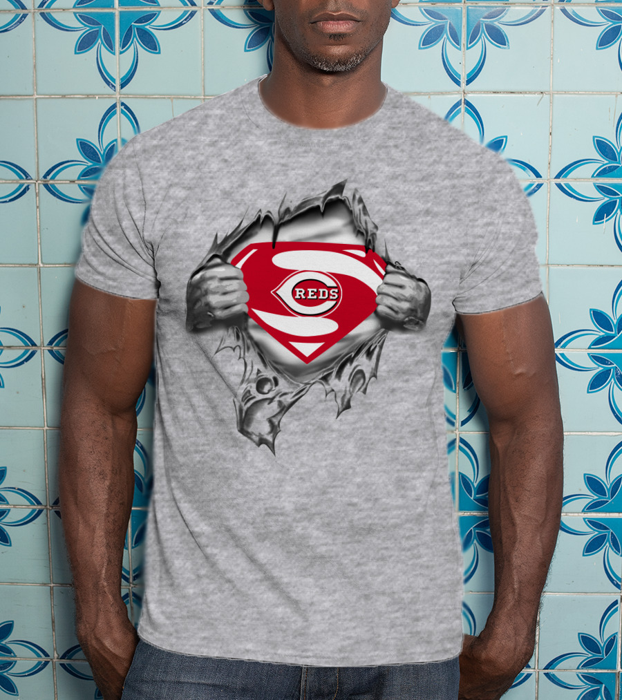 Reds Logo Superman Shield Baseball T-Shirt