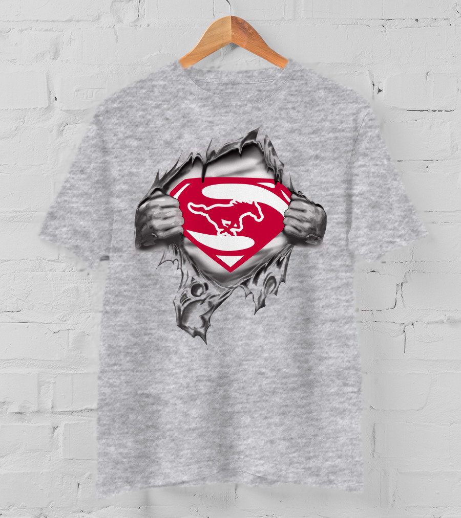 SMU Mustangs Superman Logo Rip T-Shirt