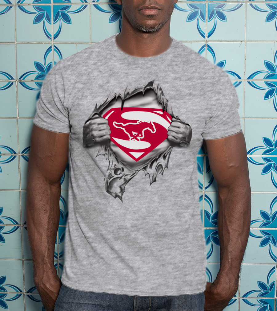 SMU Mustangs Superman Logo Rip T-Shirt