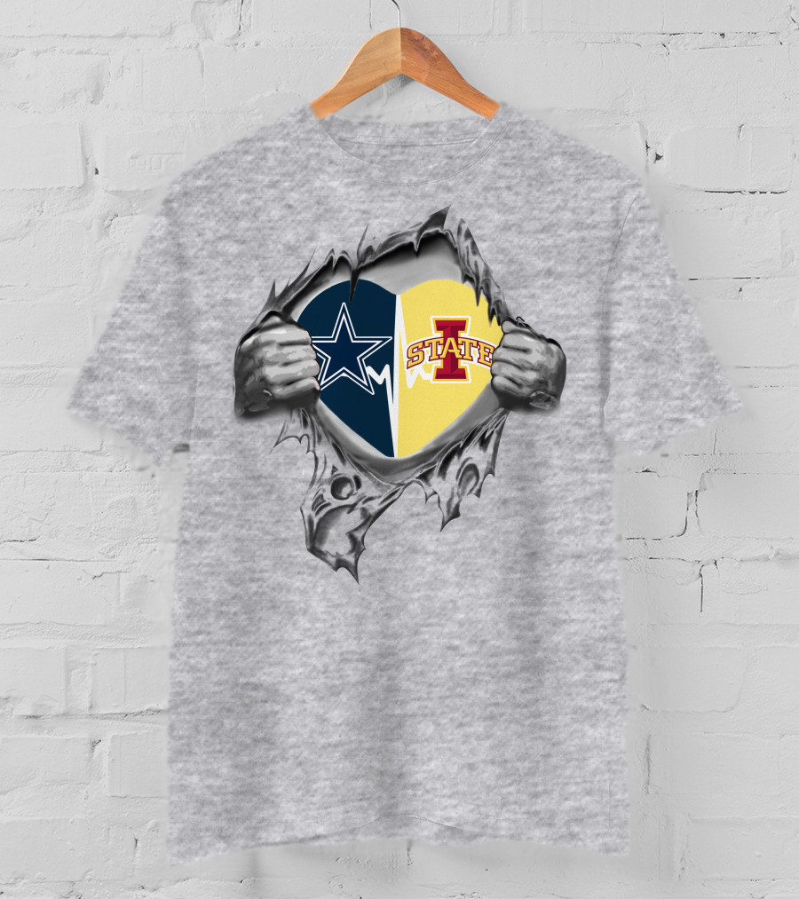Cowboys Star And Iowa State Cyclones Heart T-Shirt