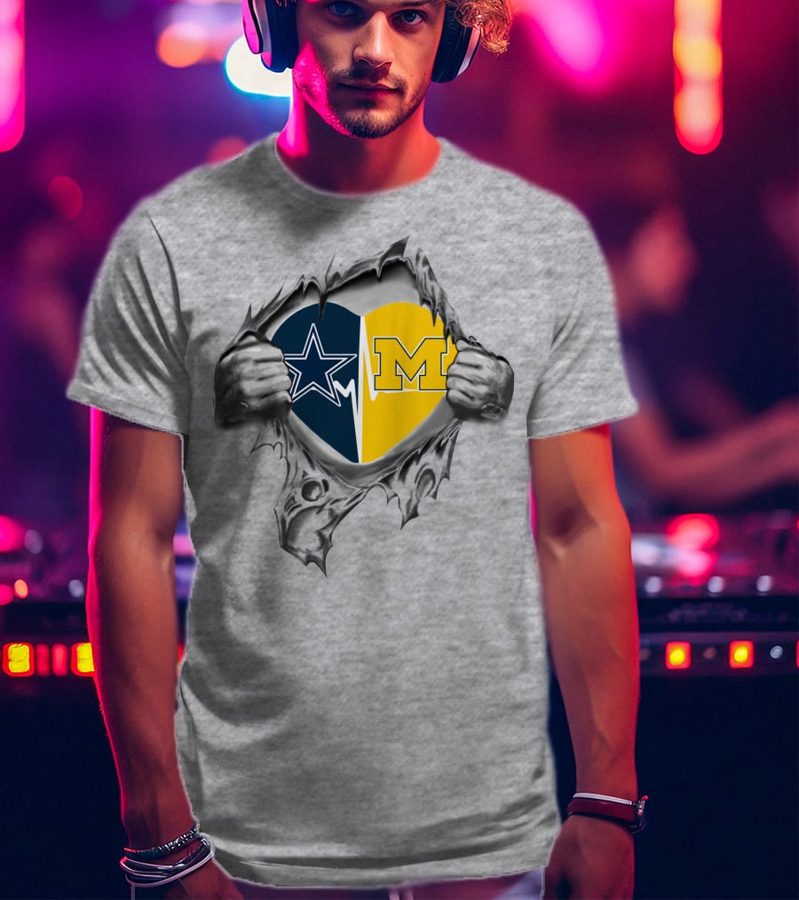 Cowboys Michigan Heart Star Logo M Letter Inside Tear T-Shirt