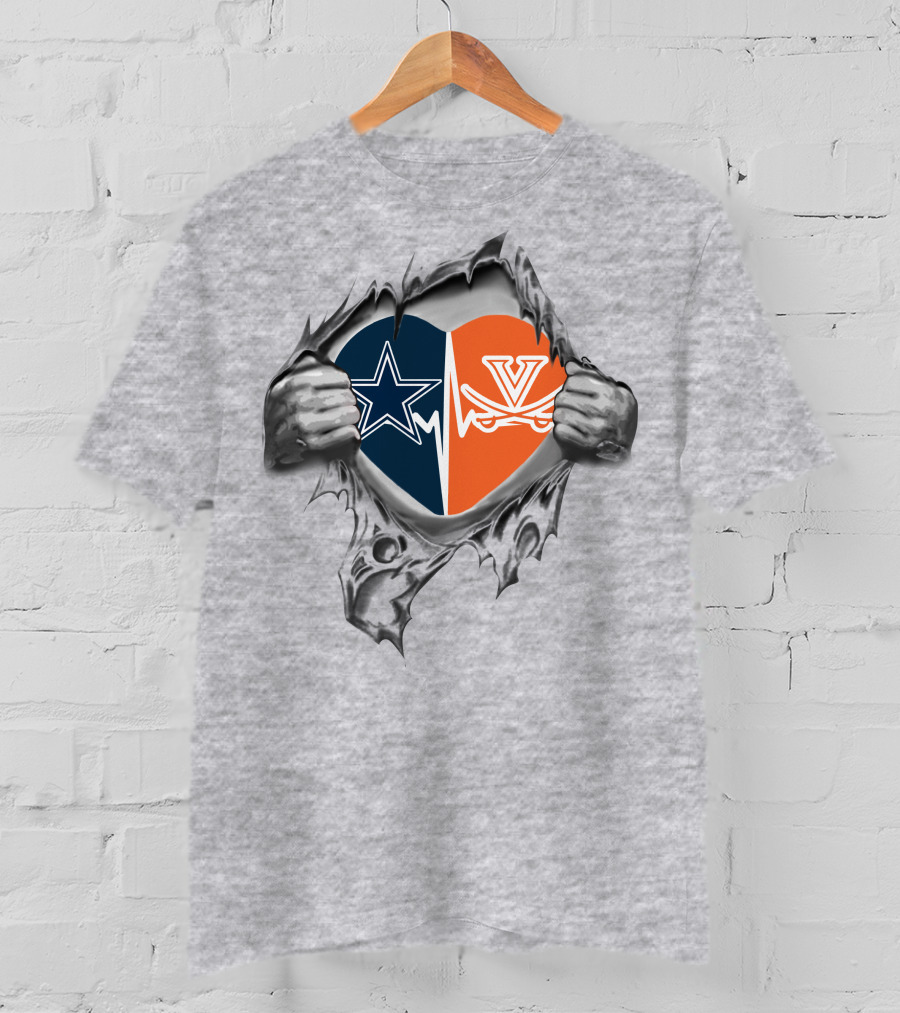 Dallas Cowboys Virginia Cavaliers Heart Design It's In My Heart Cowboys T-Shirt