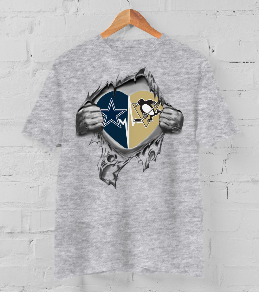 Cowboys Star Penguins Logo Heart Revealed In My Heart 65 Front T-Shirt