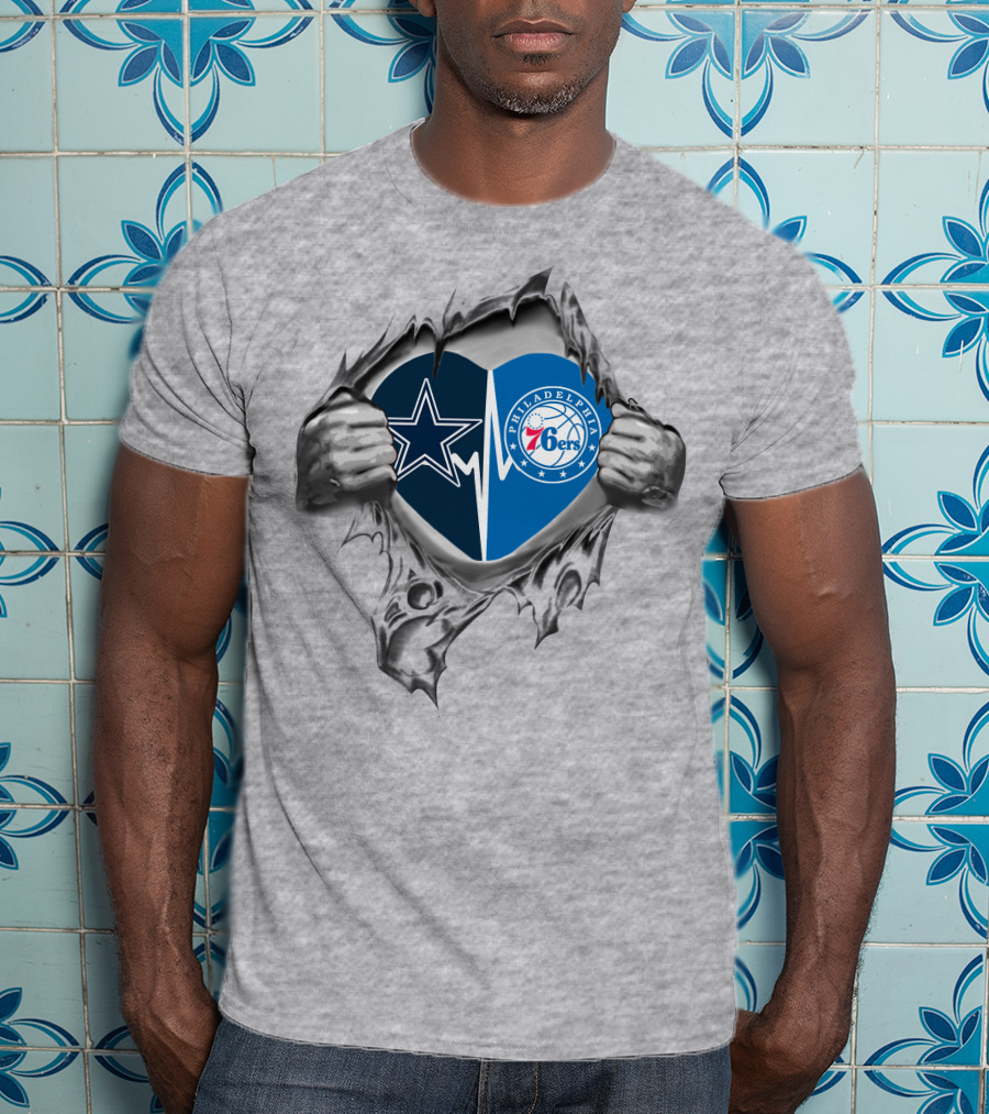 Cowboys 76Ers Heart Split Logo Dallas Philadelphia Loyalty T-Shirt