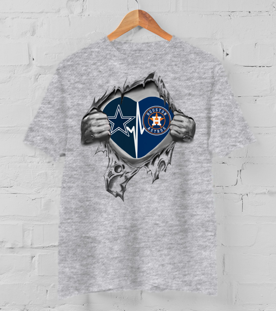 Dallas Cowboys Houston Astros Heartbeat Loyalty T-Shirt