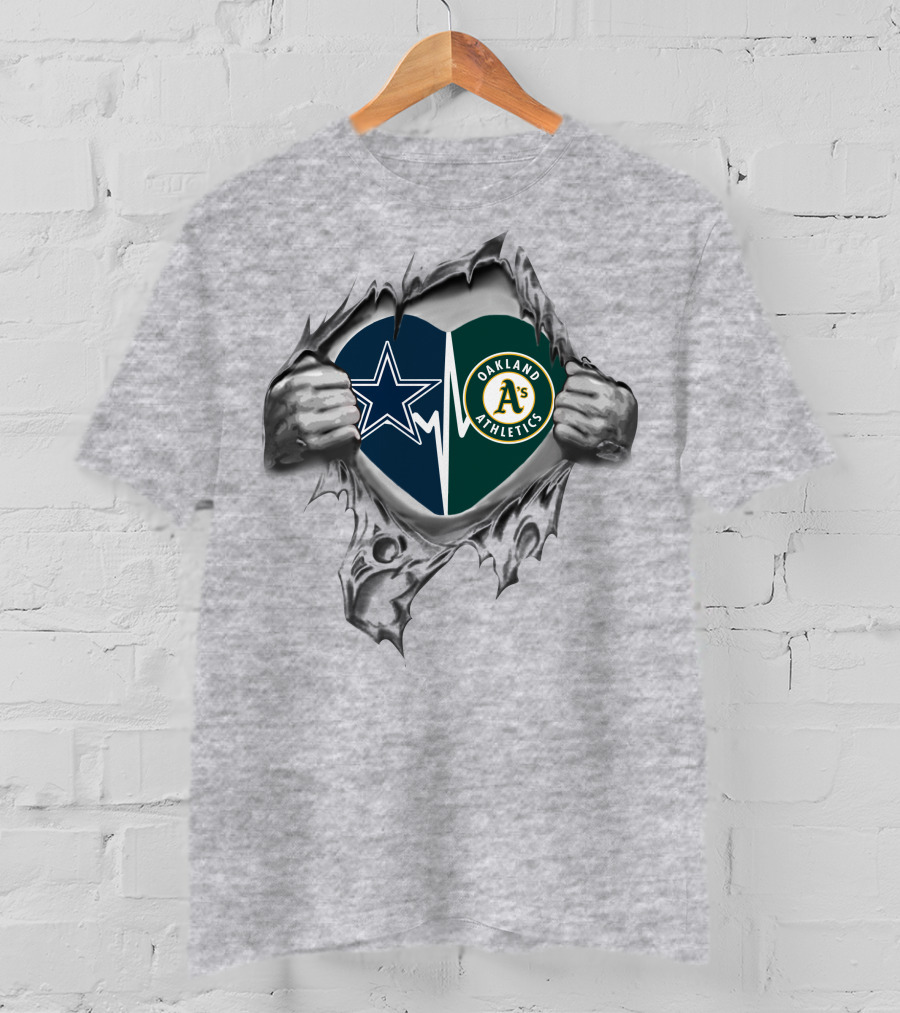 Dallas Cowboys And Oakland Athletics Heart T-Shirt